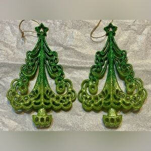 Pier 1 Vintage Ombré Green Glitter Swirl Christmas Tree Ornaments (2)